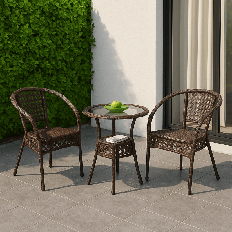3-Piece Brown Rattan Outdoor Bistro Set