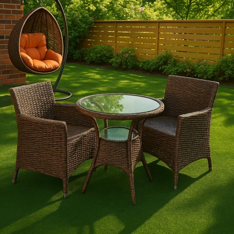 3-Piece Brown Rattan Patio Set