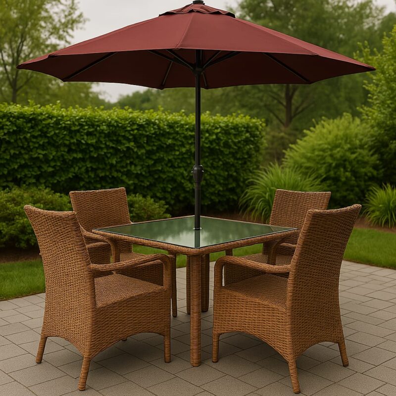 4-Seater Brown Rattan Outdoor Dining Set