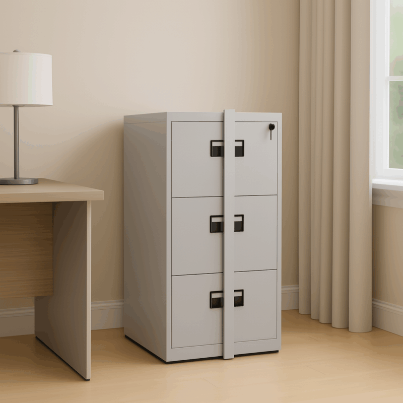 3-Drawer Filing Cabinet with Locking Bar