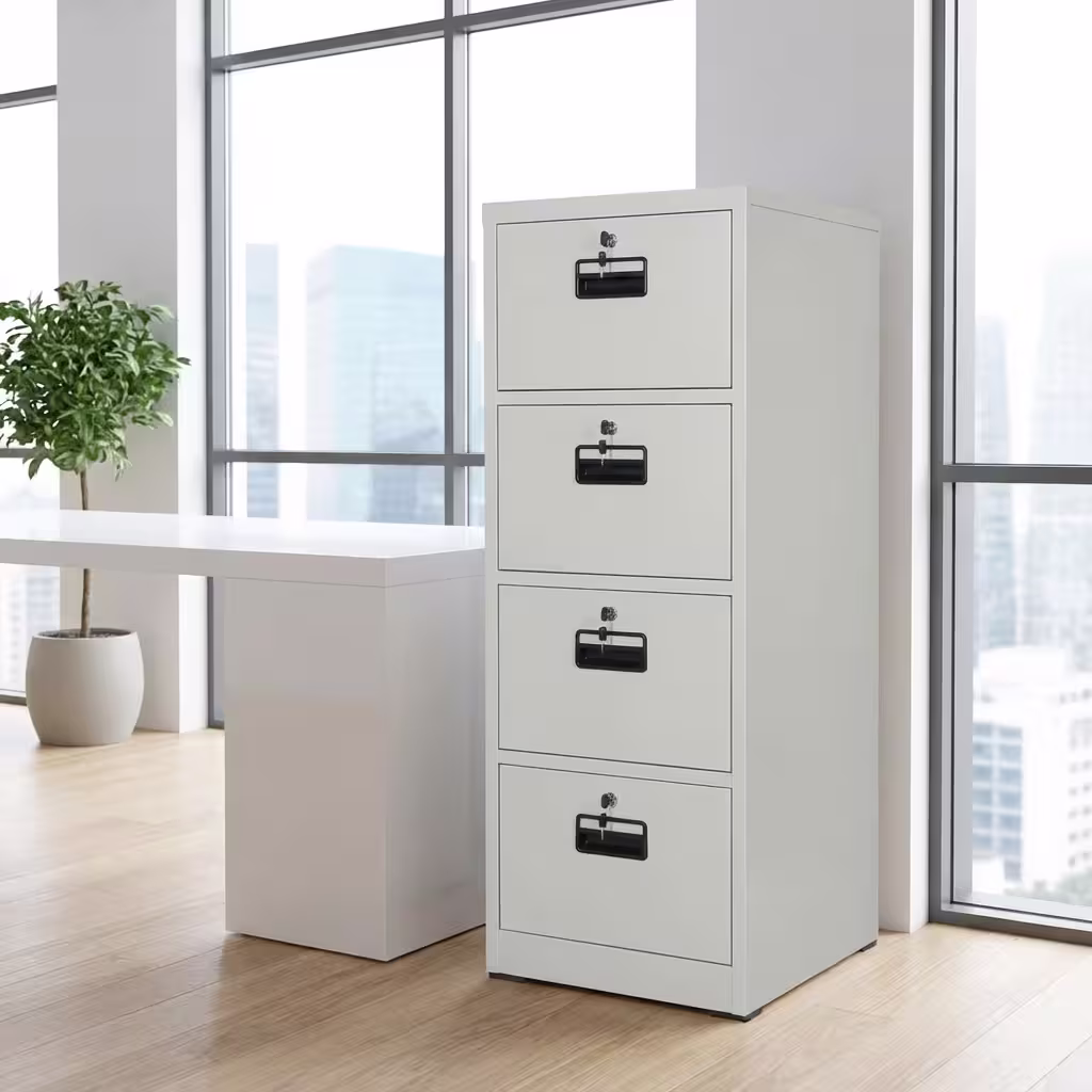 Lockable 4 Drawer Office Filing Cabinet with durable steel body, secure drawers, and vertical storage design for professional offices