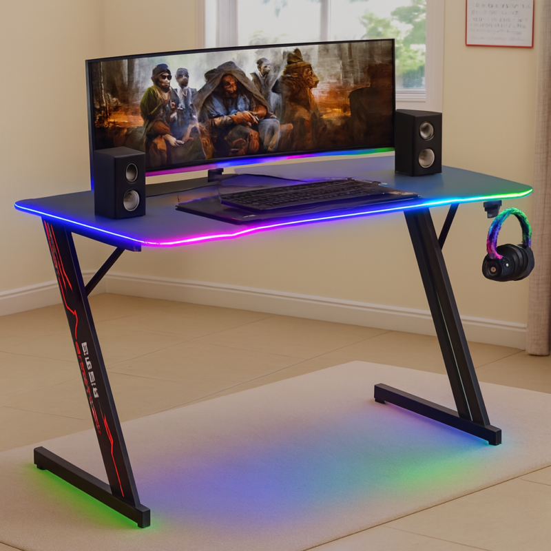 1.2M Modern Gaming Desk with LED Lights