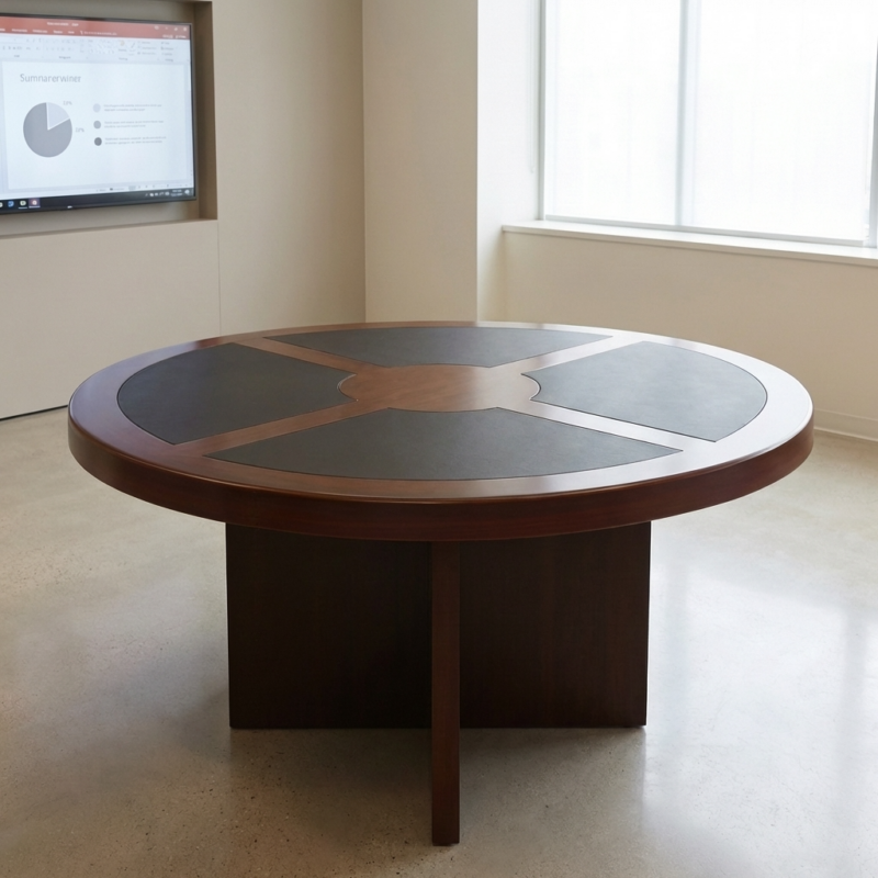 1.2M conference roundtable with a spacious circular surface, sturdy base, and modern professional design, ideal for meetings and collaborative office spaces.