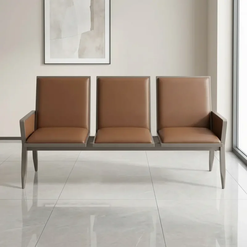 3-link padded waiting bench with cushioned seats and sturdy metal frame, designed for offices, clinics, and reception areas