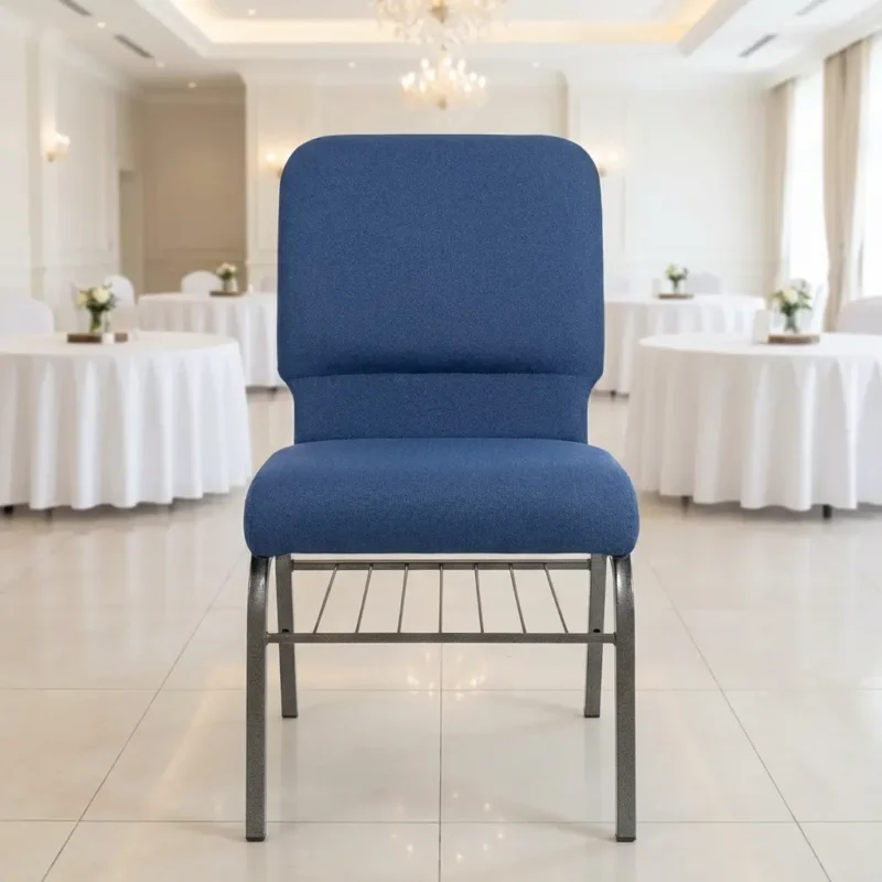 Durable banquet conference chair with padded seat and backrest, metal frame, and stackable design for events and meeting spaces