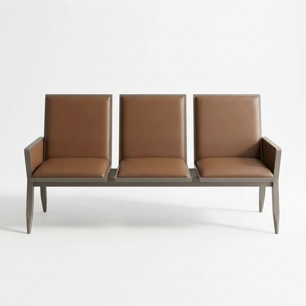 3-link padded waiting bench with cushioned seats and sturdy metal frame, designed for offices, clinics, and reception areas