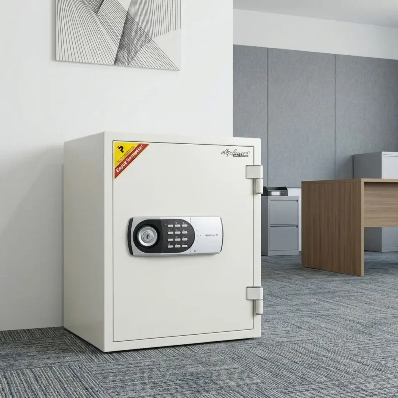 53kg Diplomat fireproof office safe box in off-white finish with digital keypad and key lock system